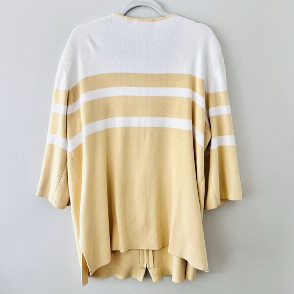 Bob Mackie Wearable Art Soft Yellow & White Stripe Zip Cardigan Sweater Plus 2X - Picture 8 of 10